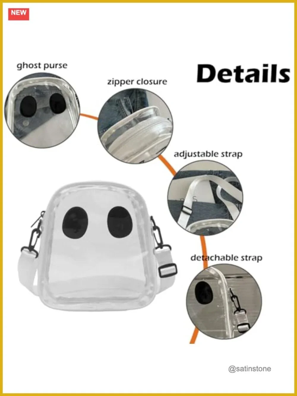 Ghost Crossbody Purse Transparent PVC Clear Bag Halloween Shoulder Bag